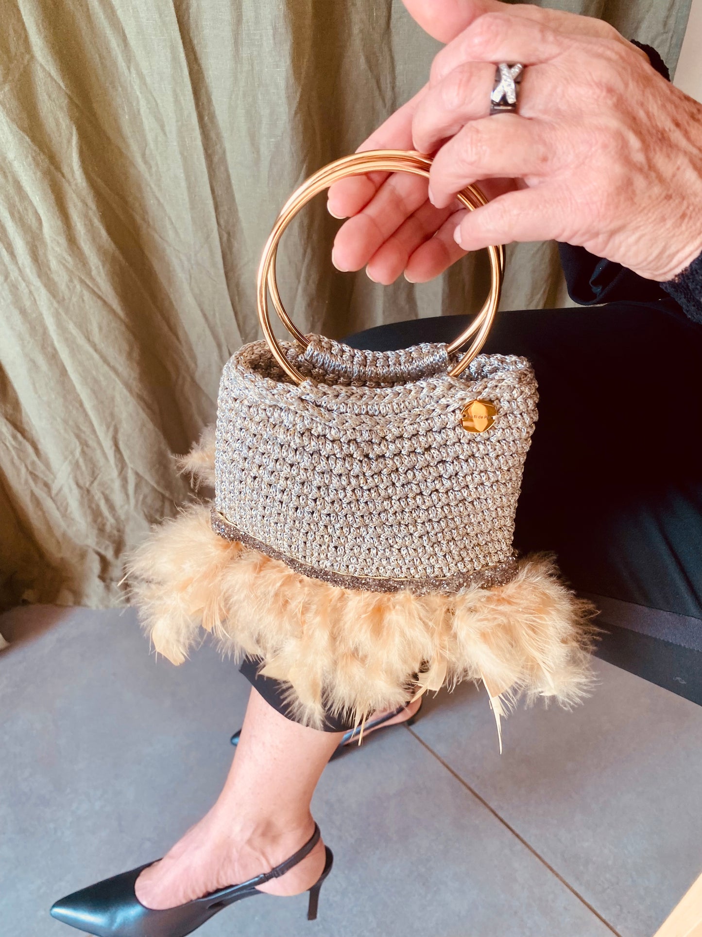 Sac soirée beige doré
